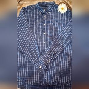 Nautica Long Sleeve Button-Up BLUE Plaid Men's Dress Shirt- 3X